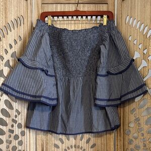 American Eagle Outfitters Navy Striped Off-Shoulder Blouse